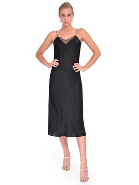 ba&sh Black Lace-Trim Slip Dress